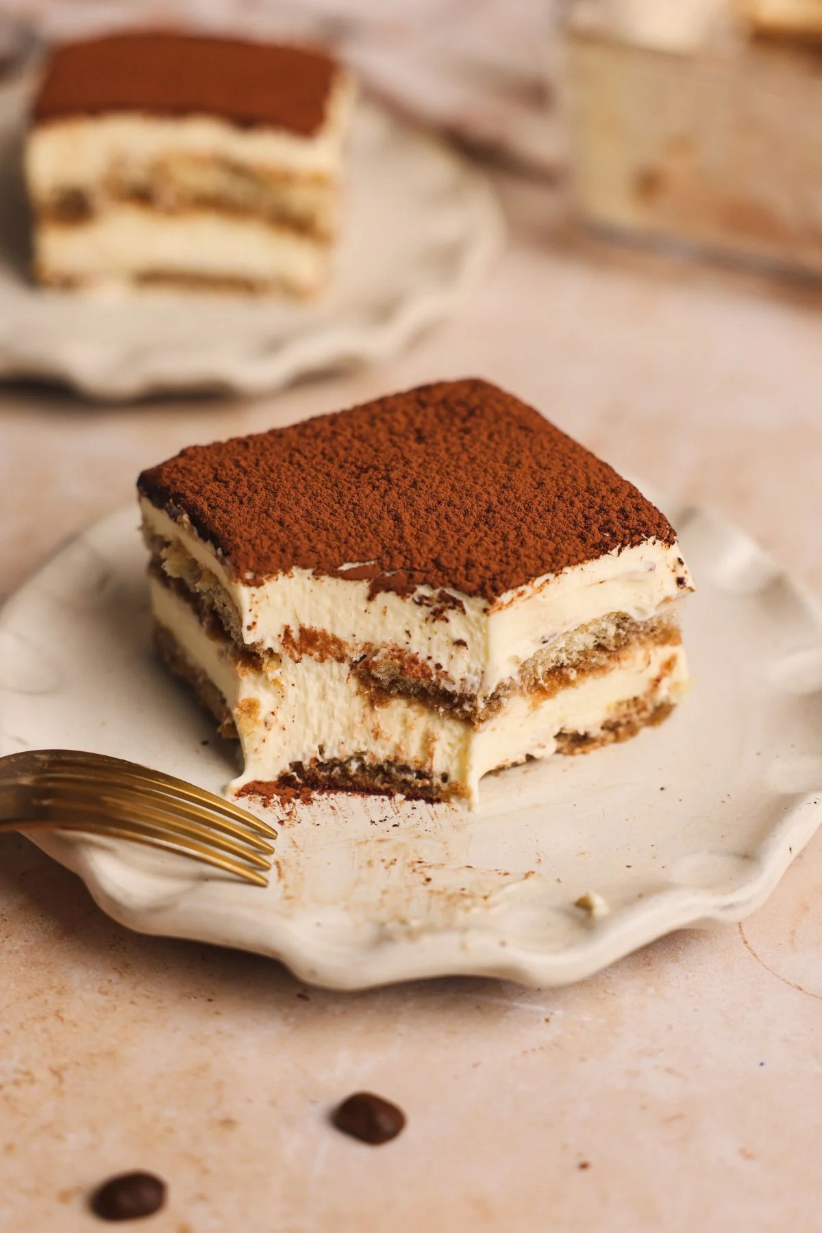 Tiramisu slice on plate