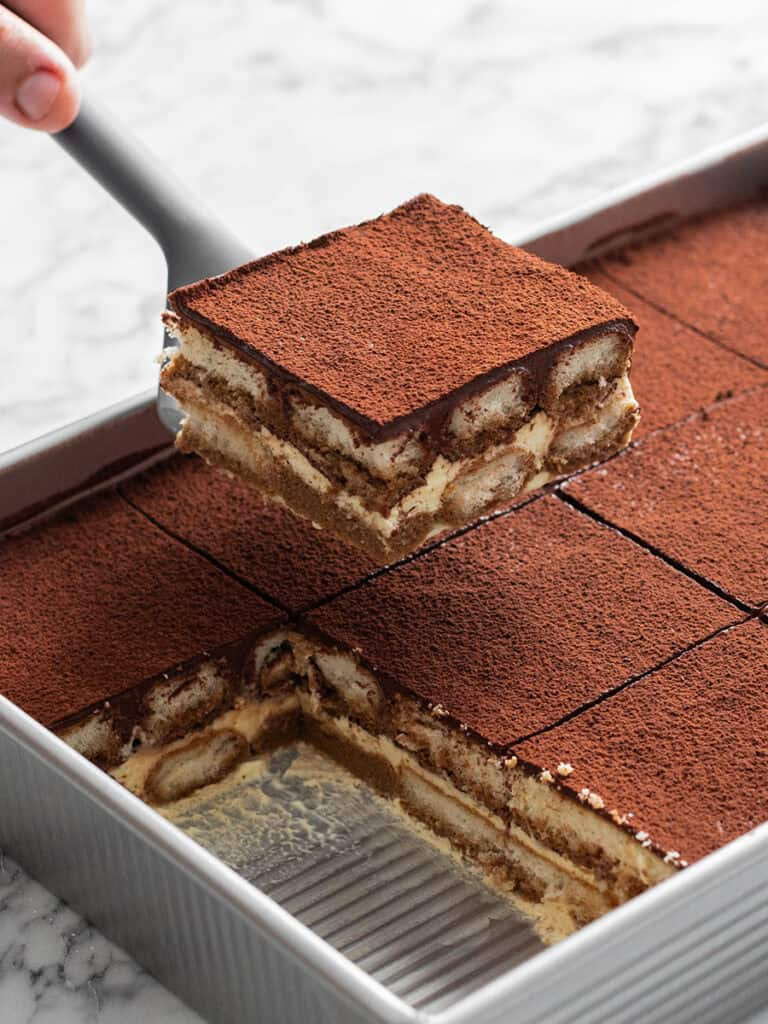 Tiramisu slice close-up